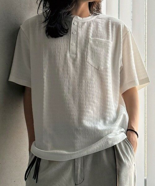 MEN'S BIGI / メンズビギ Tシャツ | スラブヘンリーネックｔシャツ（ホワイト）