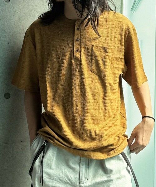 MEN'S BIGI / メンズビギ Tシャツ | スラブヘンリーネックｔシャツ（ブラウン）