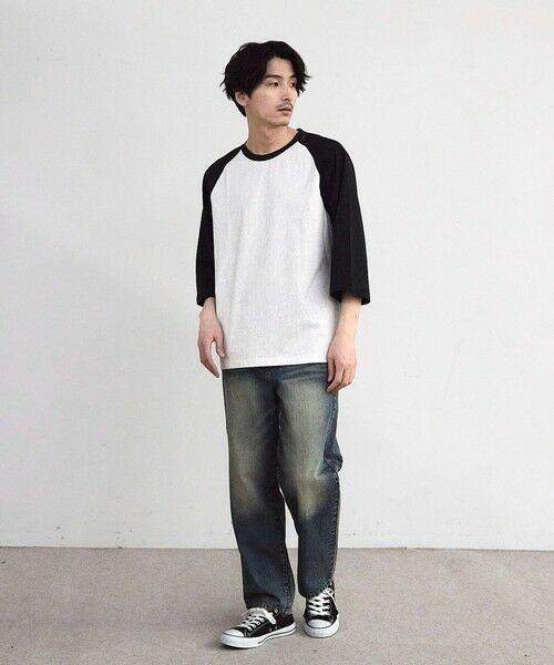 MEN'S BIGI / メンズビギ Tシャツ | 古着風ウォッシュ加工ラグランTシャツ | 詳細1