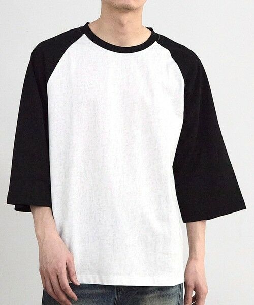 MEN'S BIGI / メンズビギ Tシャツ | 古着風ウォッシュ加工ラグランTシャツ（ホワイト）