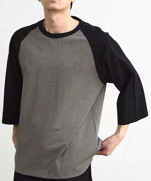 MEN'S BIGI / メンズビギ Tシャツ | 古着風ウォッシュ加工ラグランTシャツ（チャコールグレー）
