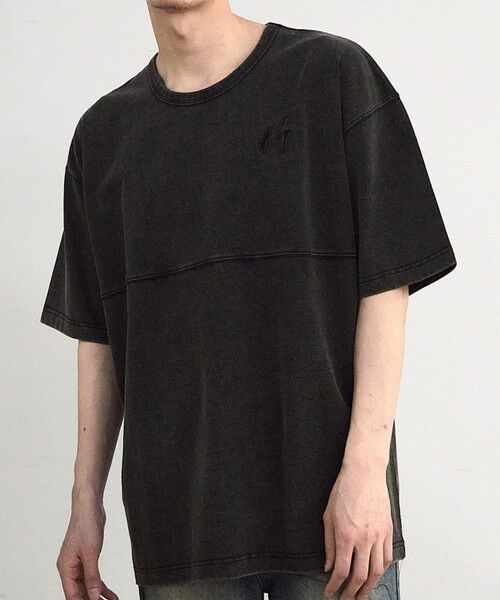 MEN'S BIGI / メンズビギ Tシャツ | 古着風ピグメント切替Tシャツ（ブラック）