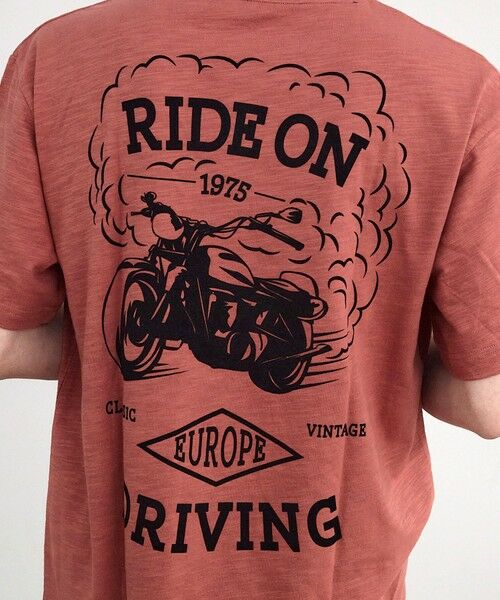 MEN'S BIGI / メンズビギ Tシャツ | スラブフロッキーロゴプリントＴシャツ（レッド）