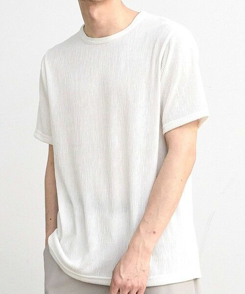 MEN'S BIGI / メンズビギ Tシャツ | ストライプジャガード杢Tシャツ（ホワイト）