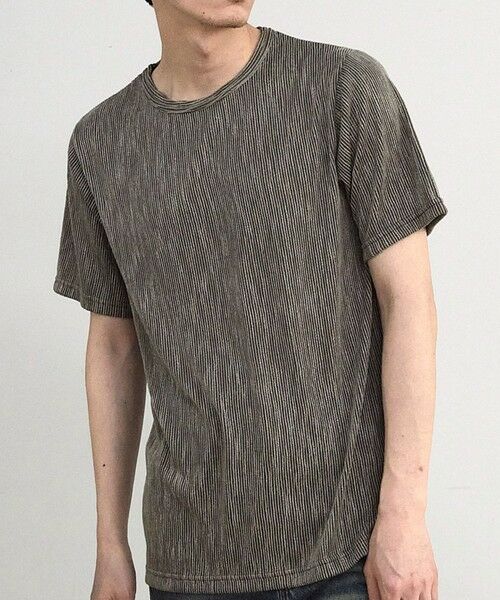 MEN'S BIGI / メンズビギ Tシャツ | ストライプジャガード杢Tシャツ（グレー）