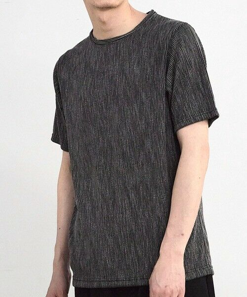 MEN'S BIGI / メンズビギ Tシャツ | ストライプジャガード杢Tシャツ（ブラック）