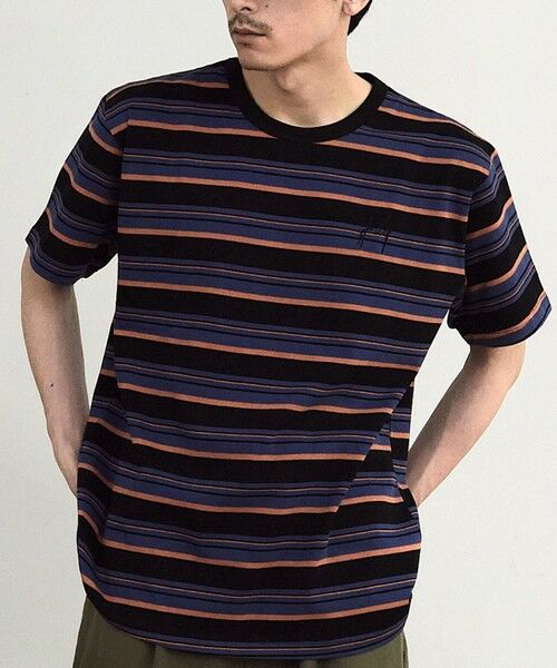 MEN'S BIGI / メンズビギ Tシャツ | ダメージ加工ボーダーTシャツ（ブラック系）
