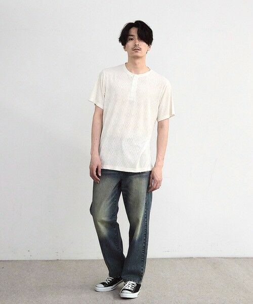 MEN'S BIGI / メンズビギ Tシャツ | ヘリンボーンジャガードヘンリーネックTシャツ | 詳細1