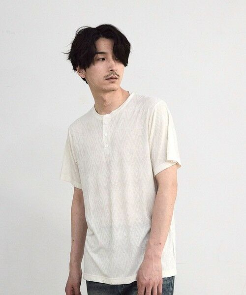 MEN'S BIGI / メンズビギ Tシャツ | ヘリンボーンジャガードヘンリーネックTシャツ | 詳細4
