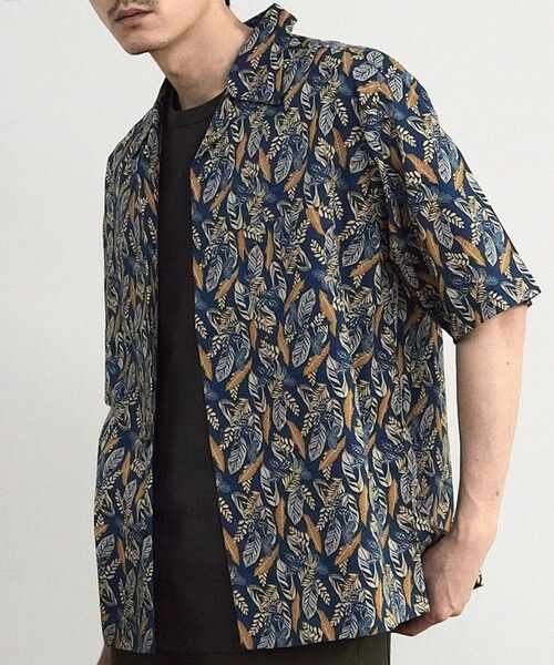 MEN'S BIGI / メンズビギ シャツ・ブラウス | リーフプリントオープンカラー半袖シャツ（ブルー）