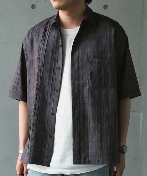 MEN'S BIGI / メンズビギ シャツ・ブラウス | デニムライクワッシャー半袖シャツ（ブラック）