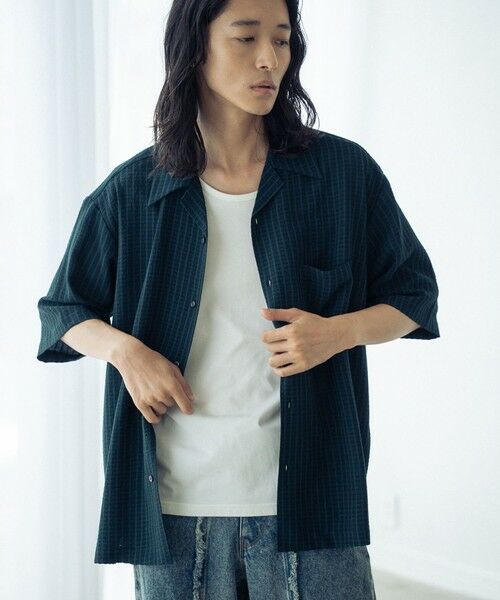 MEN'S BIGI / メンズビギ シャツ・ブラウス | ドビーストライプサッカーオープンカラー半 | 詳細1