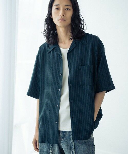 MEN'S BIGI / メンズビギ シャツ・ブラウス | ドビーストライプサッカーオープンカラー半（チャコールグレー）