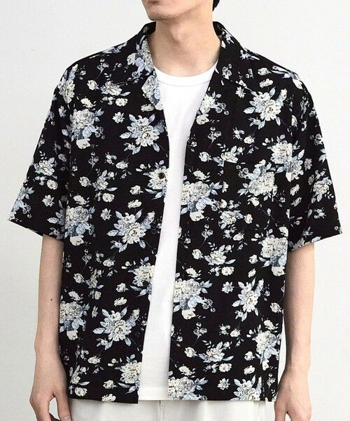 MEN'S BIGI / メンズビギ シャツ・ブラウス | フラワープリントクレープオープンカラー半（ブラック）