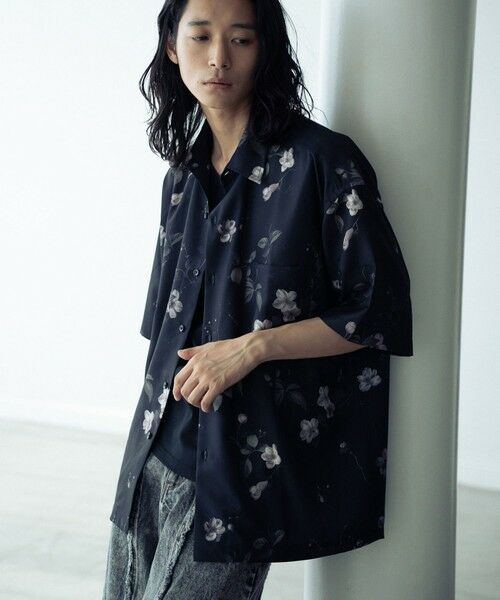 MEN'S BIGI / メンズビギ シャツ・ブラウス | 総柄プリントレギュラーカラールーズドレープ半袖シャツ | 詳細1