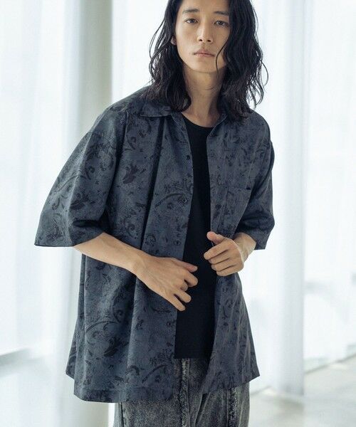 MEN'S BIGI / メンズビギ シャツ・ブラウス | 総柄プリントレギュラーカラールーズドレープ半袖シャツ | 詳細4