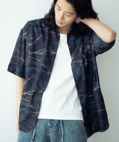 MEN'S BIGI / メンズビギ シャツ・ブラウス | 総柄プリントレギュラーカラールーズドレープ半袖シャツ(E)