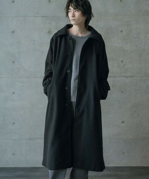 MEN'S BIGI / メンズビギ ダウンジャケット・ベスト | フェイクメルトンルーズステンカラーロングコート（ブラック）