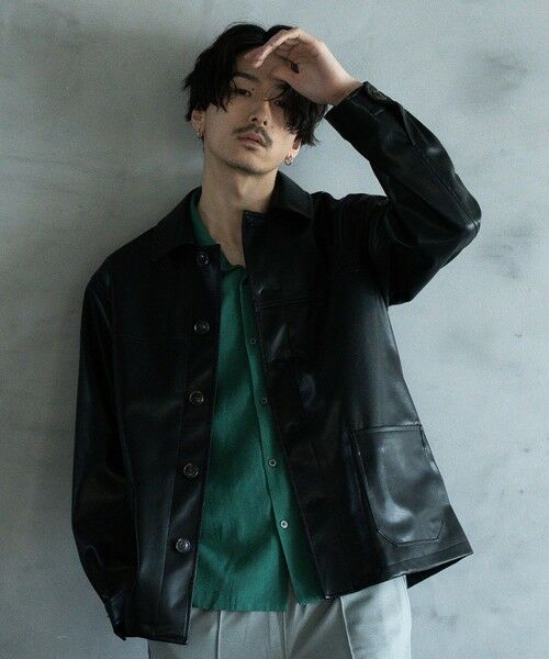 MEN'S BIGI / メンズビギ ブルゾン | シンセティックレザー カバーオールブルゾン | 詳細1
