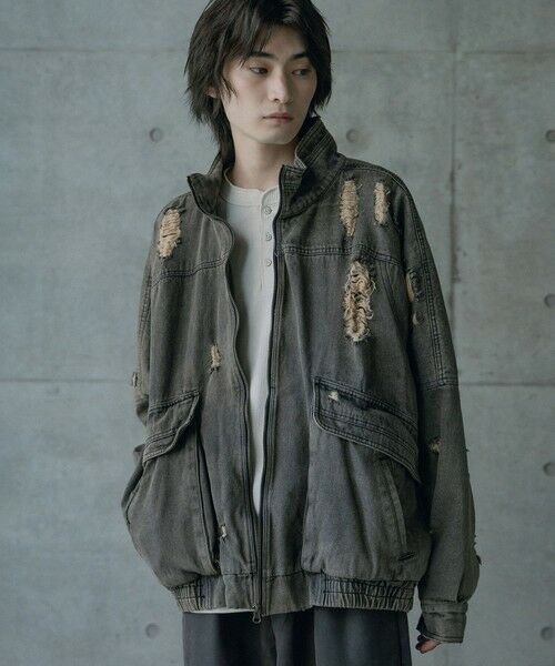 MEN'S BIGI / メンズビギ Gジャン・デニムジャケット | 12ozスラブデニムスタンドブルゾン（ブラック）