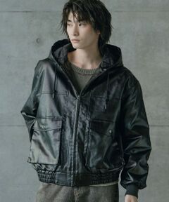 MEN'S BIGI / メンズビギ ブルゾン | ビンテージシンセティックレザーA-2タイプパーカーブルゾン