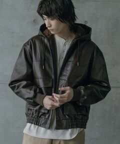 MEN'S BIGI / メンズビギ ブルゾン | ビンテージシンセティックレザーA-2タイプパーカーブルゾン