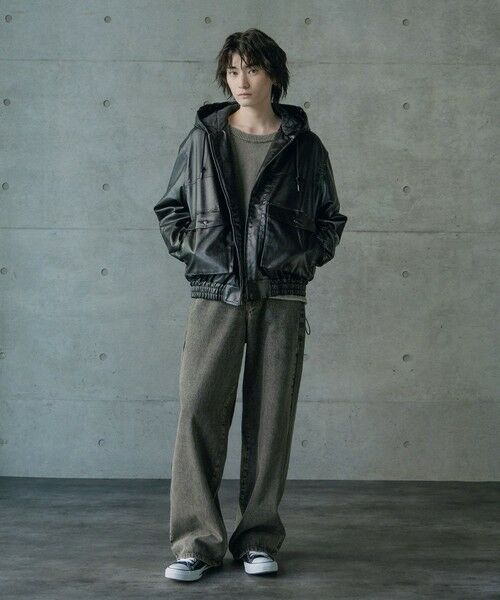 MEN'S BIGI / メンズビギ ブルゾン | ビンテージシンセティックレザーA-2タイプパーカーブルゾン | 詳細1