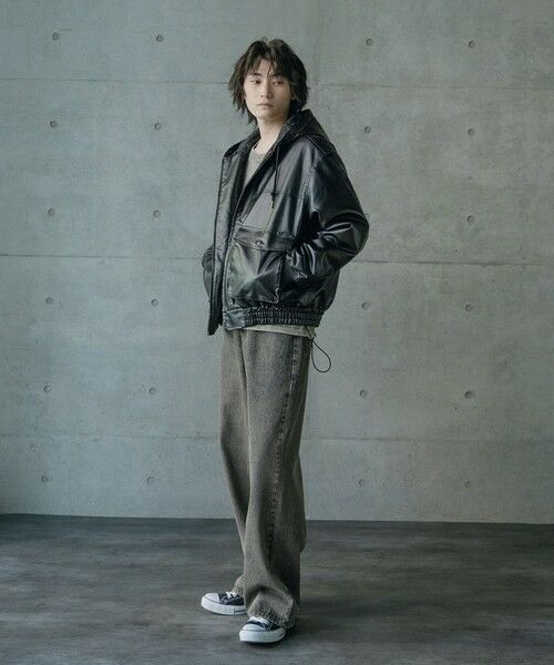 MEN'S BIGI / メンズビギ ブルゾン | ビンテージシンセティックレザーA-2タイプパーカーブルゾン | 詳細2