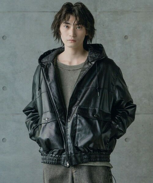 MEN'S BIGI / メンズビギ ブルゾン | ビンテージシンセティックレザーA-2タイプパーカーブルゾン | 詳細4