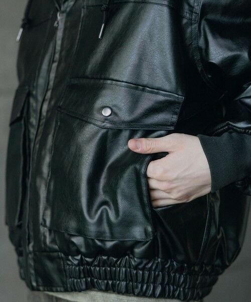 MEN'S BIGI / メンズビギ ブルゾン | ビンテージシンセティックレザーA-2タイプパーカーブルゾン | 詳細5