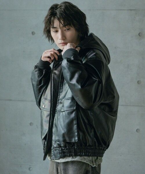 MEN'S BIGI / メンズビギ ブルゾン | ビンテージシンセティックレザーA-2タイプパーカーブルゾン | 詳細6