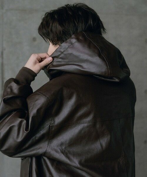 MEN'S BIGI / メンズビギ ブルゾン | ビンテージシンセティックレザーA-2タイプパーカーブルゾン | 詳細11