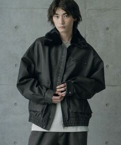 MEN'S BIGI / メンズビギ ブルゾン | ビンテージシンセティックレザーファーカラー脱着フライトブルゾン