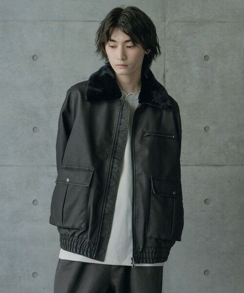 MEN'S BIGI / メンズビギ ブルゾン | ビンテージシンセティックレザーファーカラー脱着フライトブルゾン | 詳細4