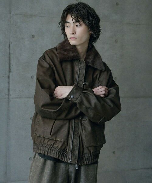 MEN'S BIGI / メンズビギ ブルゾン | ビンテージシンセティックレザーファーカラー脱着フライトブルゾン | 詳細12