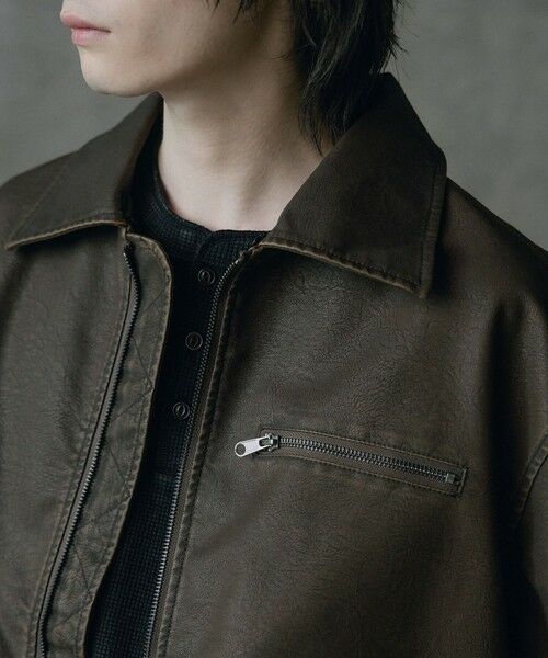 MEN'S BIGI / メンズビギ ブルゾン | ビンテージシンセティックレザーファーカラー脱着フライトブルゾン | 詳細14