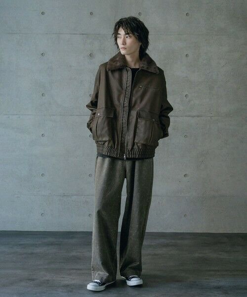 MEN'S BIGI / メンズビギ ブルゾン | ビンテージシンセティックレザーファーカラー脱着フライトブルゾン | 詳細9