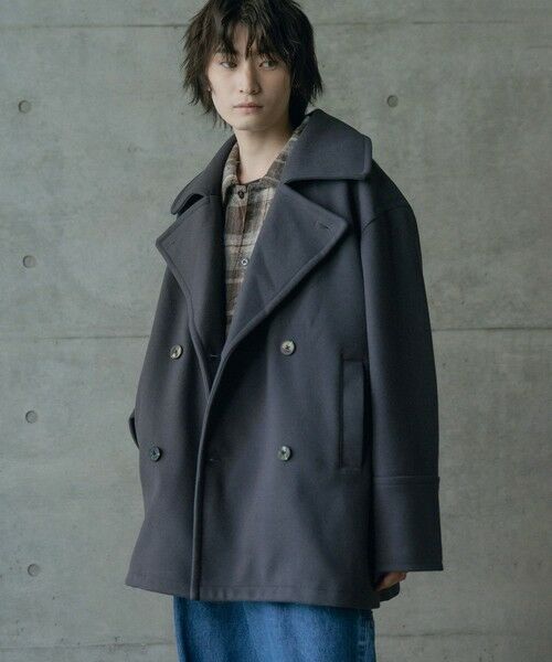 MEN'S BIGI / メンズビギ ブルゾン | フェイクメルトンオーバーサイズビッグカラーピーコート（グレー）