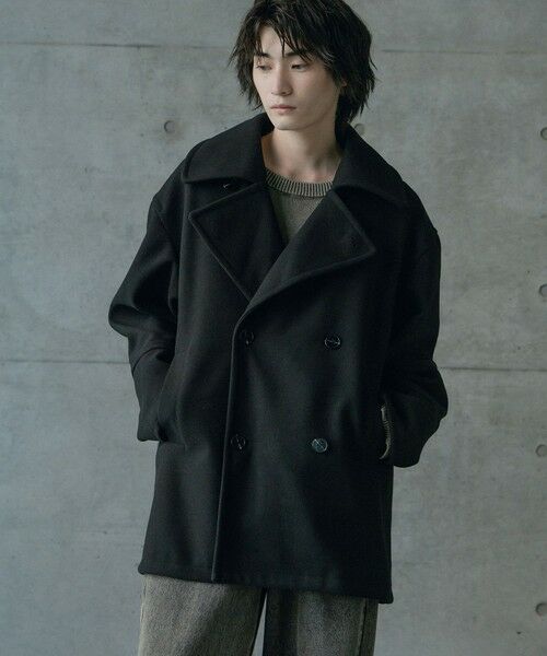 MEN'S BIGI / メンズビギ ブルゾン | フェイクメルトンオーバーサイズビッグカラーピーコート（ブラック）