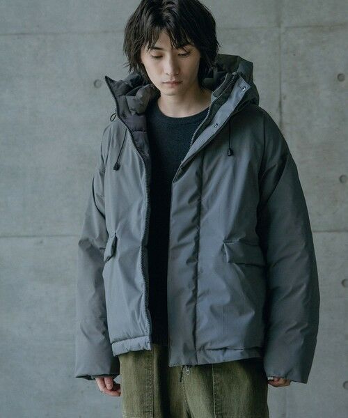 MEN'S BIGI / メンズビギ ダウンジャケット・ベスト | タスランポリエステル中綿フードブルゾン（チャコールグレー）