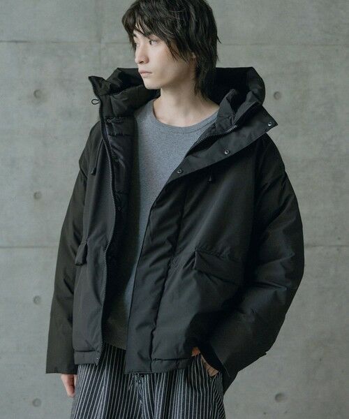 MEN'S BIGI / メンズビギ ダウンジャケット・ベスト | タスランポリエステル中綿フードブルゾン（ブラック）