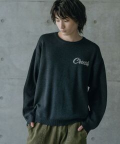 Wジャガードオーバーサイズロゴプルオーバーニット