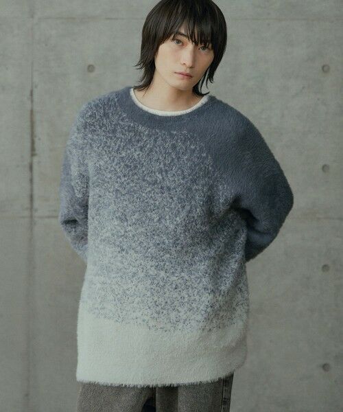 MEN'S BIGI / メンズビギ ニット・セーター | モヘア風Wジャガードグラデーションニット（グレー）