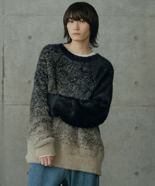 MEN'S BIGI / メンズビギ ニット・セーター | モヘア風Wジャガードグラデーションニット（ブラック）