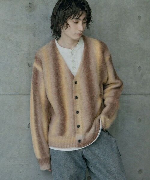MEN'S BIGI / メンズビギ ニット・セーター | グラデーションストライプカーディガン（ブラウン）