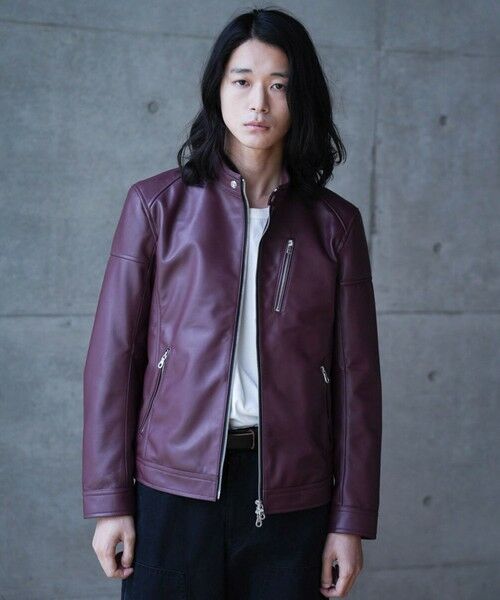 MEN'S BIGI / メンズビギ ブルゾン | SHEEP LEATHER/シープレザー シングルライダースジャケット（ボルドー）