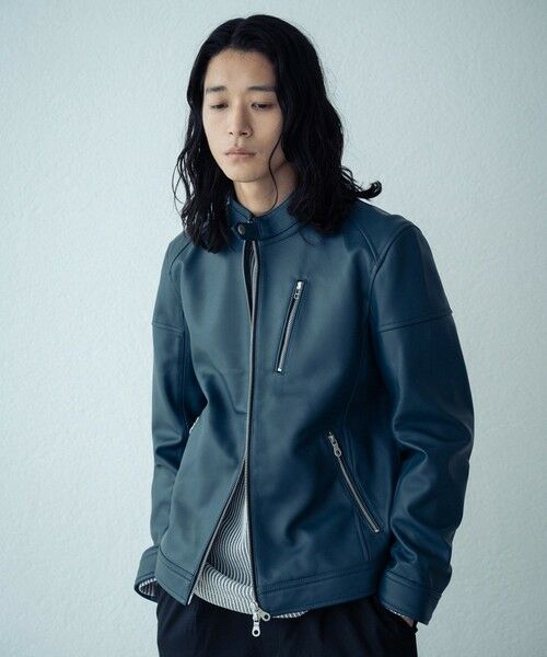 MEN'S BIGI / メンズビギ ブルゾン | SHEEP LEATHER/シープレザー シングルライダースジャケット（ブルー系）