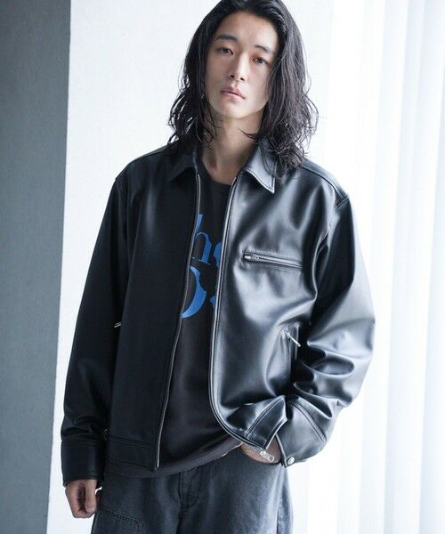 MEN'S BIGI / メンズビギ ブルゾン | シープナッパオーバーサイズトラッカーレザージャケット（ブラック）