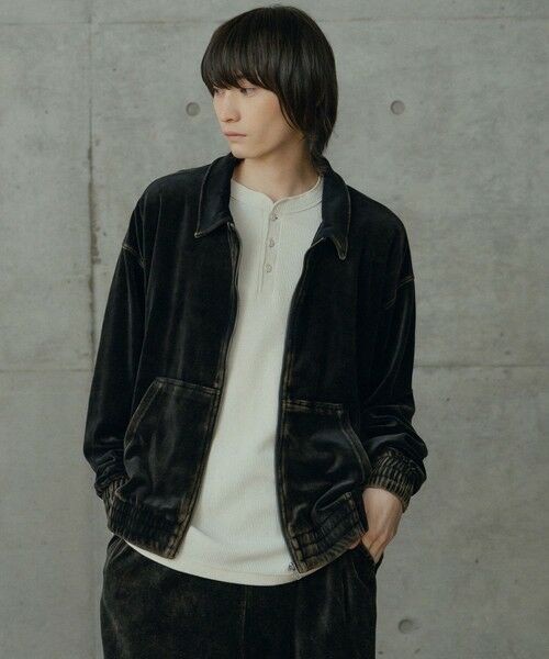 MEN'S BIGI / メンズビギ Tシャツ | コットンベロアパウダー加工ブルゾン（ブラック）