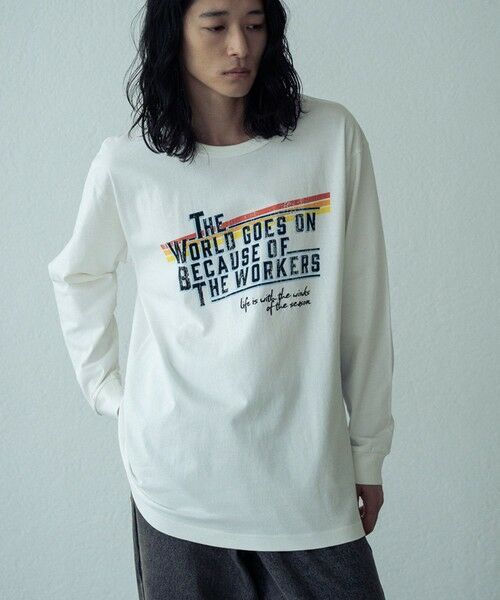 MEN'S BIGI / メンズビギ Tシャツ | パウダー加工ビンテージロゴロンT（ホワイト）